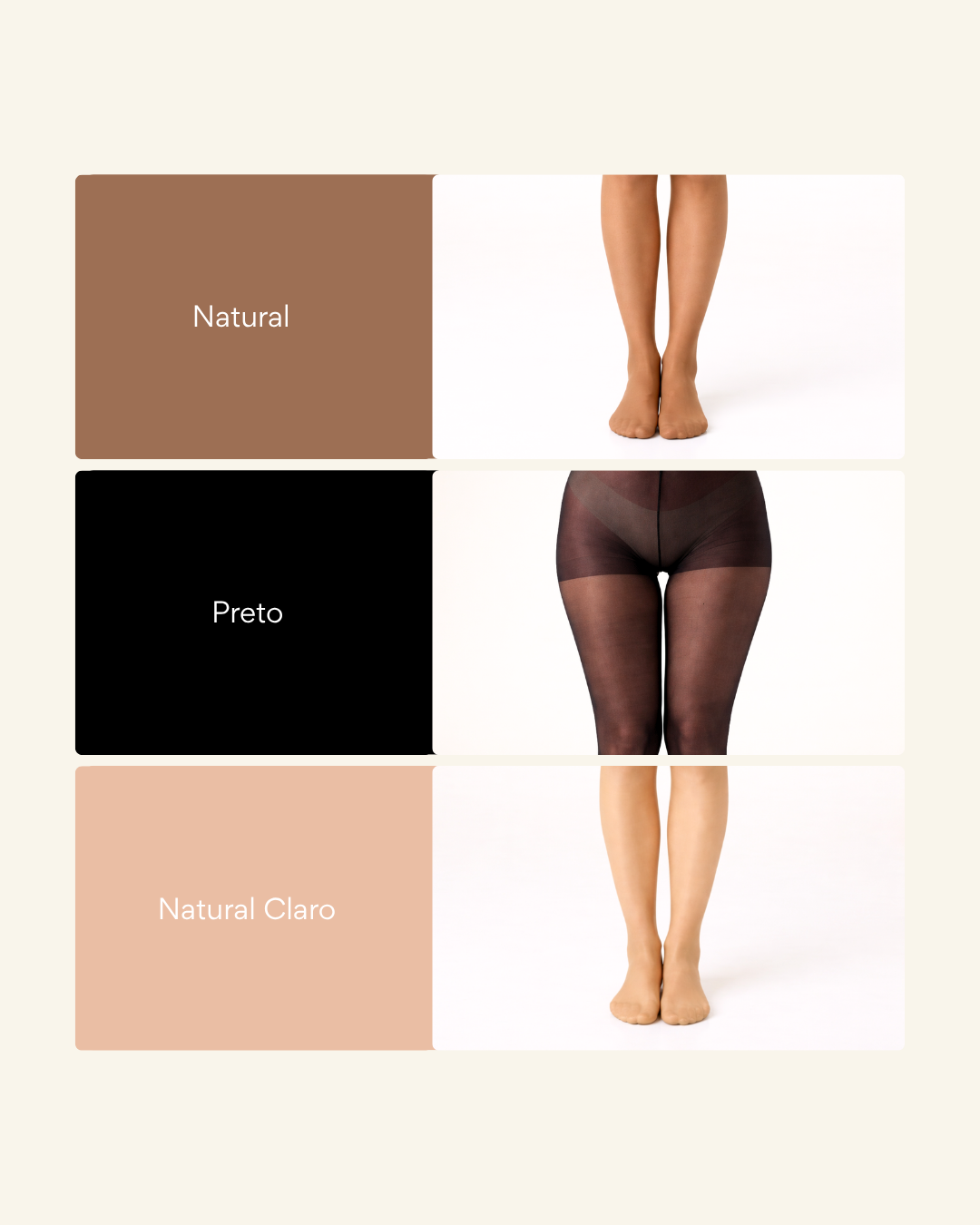 Meia-calça nas cores natural, preto e natural claro